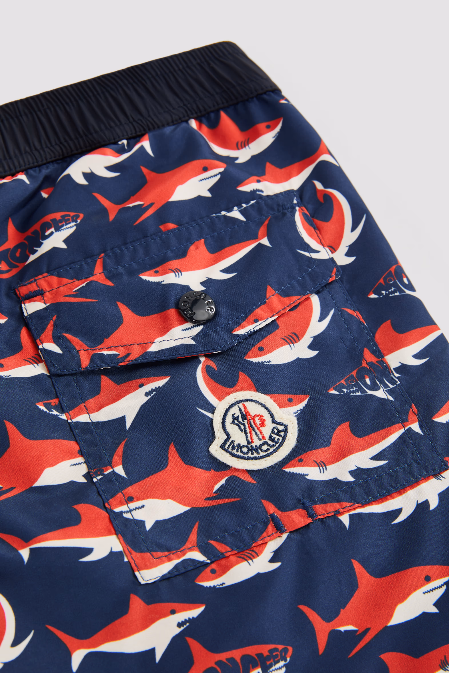 Shark Print Swim Shorts Boy White & Blue & Red Moncler 4